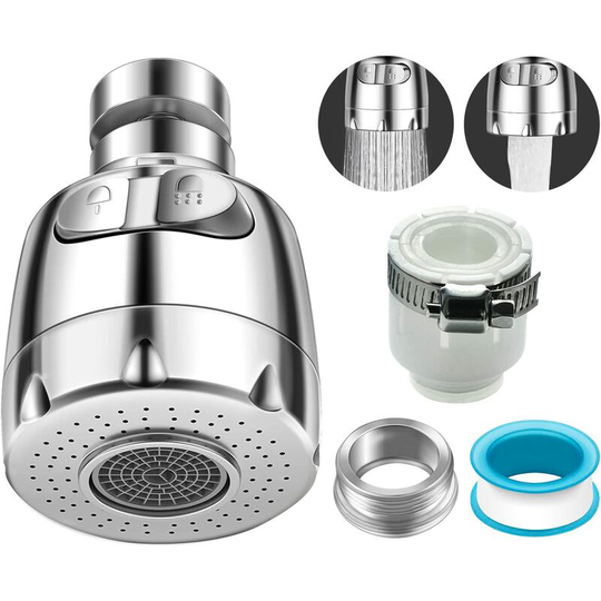 Faucet aerator, Kitchen Faucet tip with 360 ° rotation, Faucet tip with 2 water flow modes, universal easy installation for most conventional taps