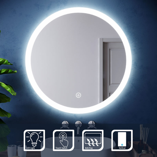 Elegant - Bathroom Mirror Waterproof Illuminated Acrylic Round Mirror 800x800mm Bathroom Mirror with Demister Pad