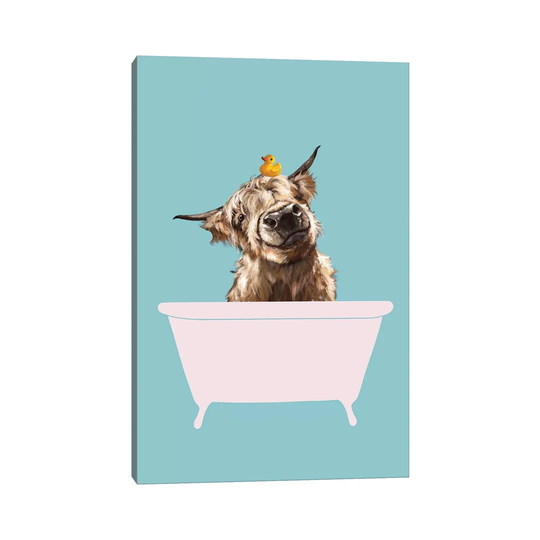 Playful Highland Cow in Bathtub by Big Nose Work - Wrapped Canvas Graphic Art Print