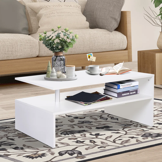 Ivy Bronx Side Table Coffee Table Modern Coffee Table Stable Tea Table Living Room Table With Practical Shelf, E1 Chipboard, Aluminium, White , 90 X 6