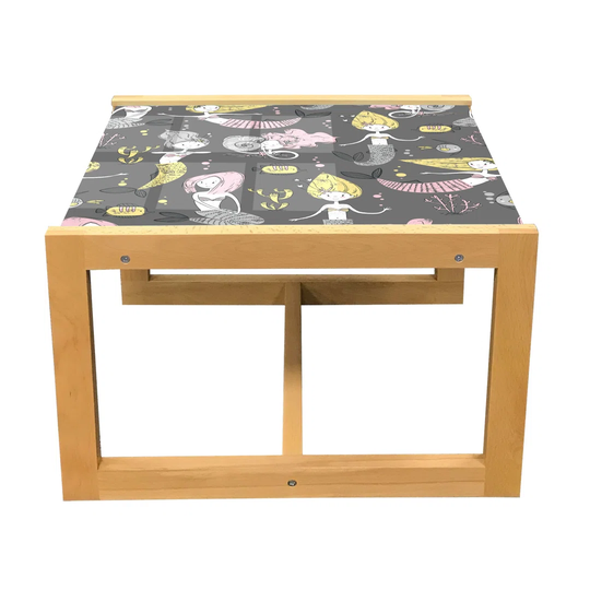 Mermaid Coffee Table, Ocean Girls Underwater Creatures Dreamland Fantasy World, Acrylic Glass Center Table With Wooden Frame For Offices Dorms Grey An