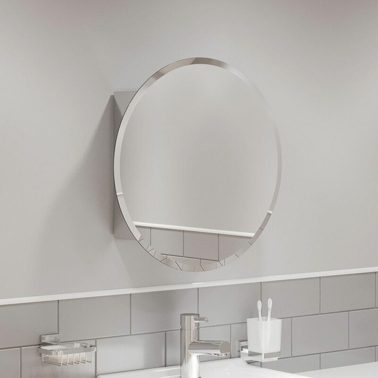 Round Door Bathroom Mirror Cabinet Cupboard Stainless Steel Wall Mounted 500mm - Silver
