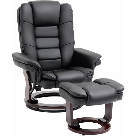 Swivel Manual Recliner and Footrest Set pu Leather Lounge Chair Black - Black - Homcom