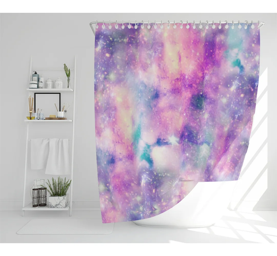 Starry Galaxy Print In Unicorn Colours Designer Shower Curtain