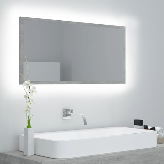 Led Bathroom Mirror Concrete Grey 90x8.5x37 cm Chipboard