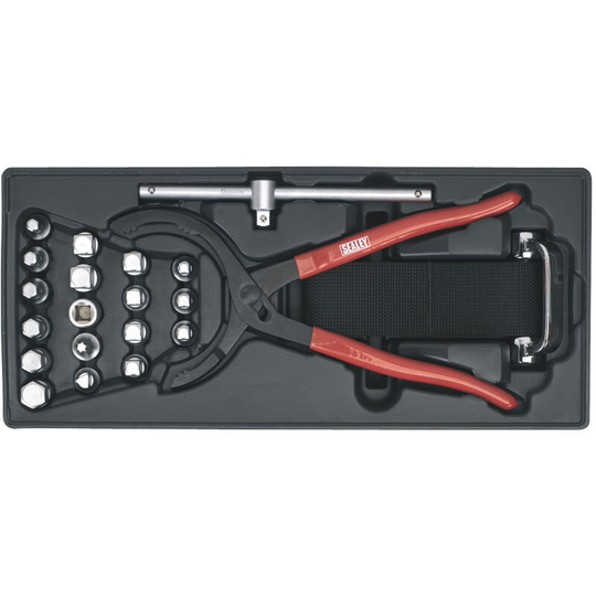 TBT28 Tool Tray with Oil Filter Wrench, Pliers & Drain Plug Set 21pc - Sealey