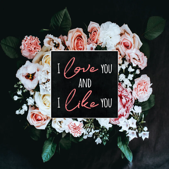 Blush Bouquet Like and Love - Wrapped Canvas Typography