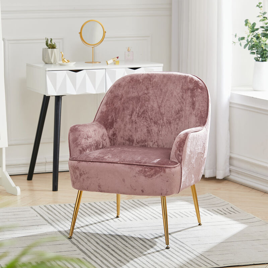 Comfortable Velvet Upholstered Living Room Armchair,Ash Pink - Livingandhome