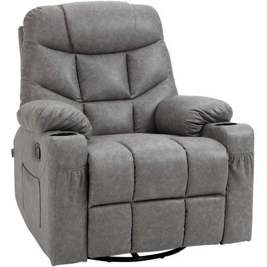 Homcom - Manual Recliner Chair with Footrest, Cup Holder, Side Pocket, Grey - Light Grey