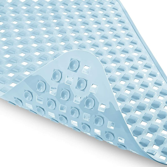 Non Slip Bathtub Mats with Drain Holes, Suction Cups, Machine Washable 34.5 x 15.5 In, Light Blue