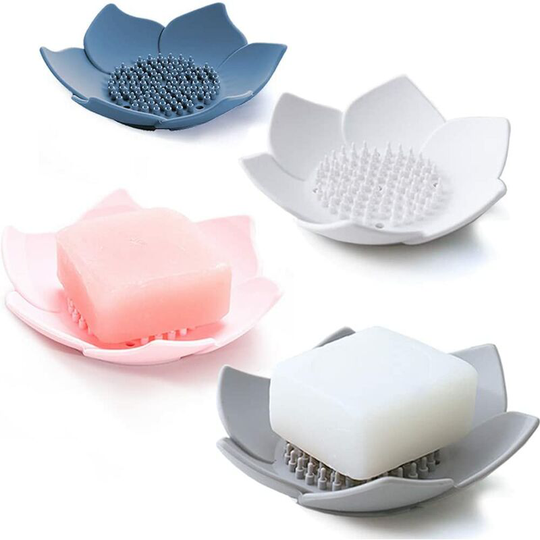 Ilovemilan - Silicone soap tray with drain. Soap rack for bathroom bar shower. Soap tray for kitchen sink. Flower shaped soap dispenser for counters