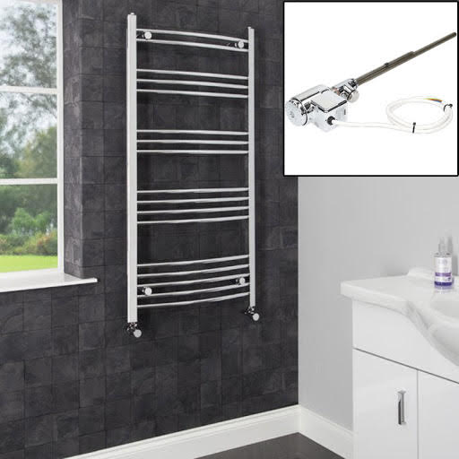 DuraTherm Dual Fuel Heated Towel Rail 1200 x 600mm Curved Thermostatic