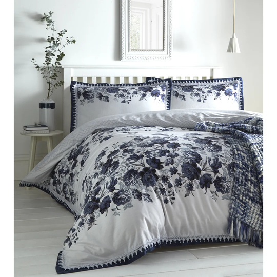 Floral Layered Lace Trim Duvet Cover Set