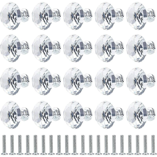 20 pieces door drawer handle 40mm handles transparent buttons diamond crystal furniture handles for glass doors, drawer cabinet, dresser and cabinet