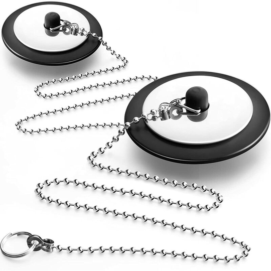 Bette 2 Piece Black Rubber Bath Stopper with Chain Drain Stopper with Ball Chain Black Bath Stopper 2.5 Inch Rubber Tub Stopper for Bathroom Holes