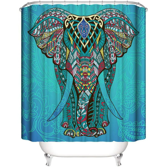 1 Piece Waterproof Shower Curtain Polyester Blue Elephant Decorative Pattern Bathroom Bathtub with Hook Mildew Resistant Washable 180*180cm