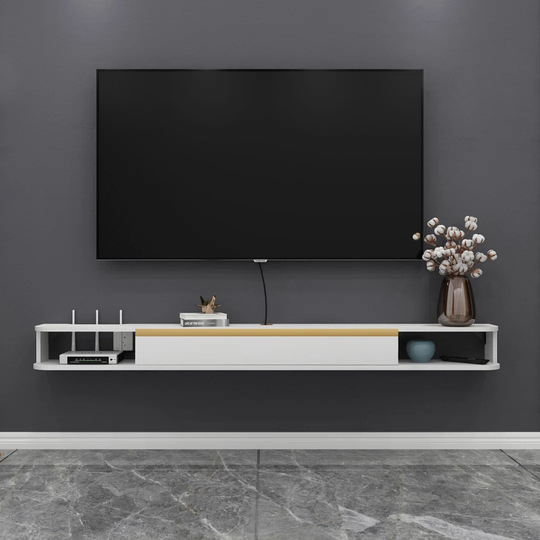 Floating TV Shelves,Wall-Mounted Floating TV Stand Entertainment Media Console Center Large Storage Cabinet For Living Room Bedroom (160Cm, White)