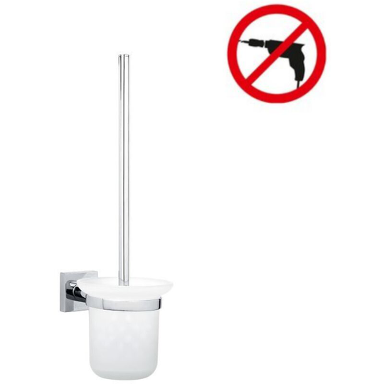 Tesa - Hukk Wall mounted toilet brush, easy installation without drilling, Chrome (40248-00000-00)