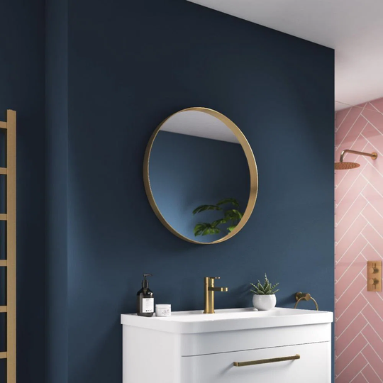 Round Metal Framed Wall Mounted Bathroom Mirror in Gold