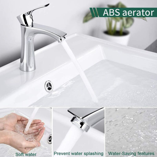 Chromed Brass Washbasin Mixer Tap Cold Water Faucet Removable Aerator Bathroom Taps Ceramic Cartridge for Washbasin wc or, Basement