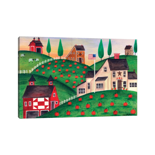 Pumpkin Red Barn Folk Art by Cheryl Bartley - Painting on Canvas