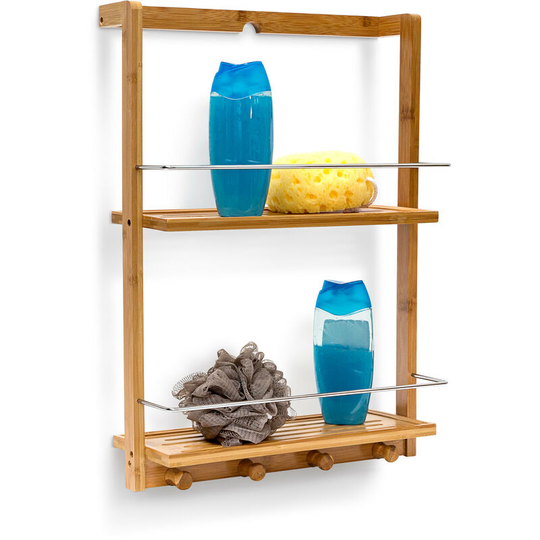 Bamboo Shower Caddy Shelf Organiser with 2 Shelves Shower Rack with Moisture-Resistant Wood for Kitchen and Bathroom Bathroom Shelf or Spice Rack