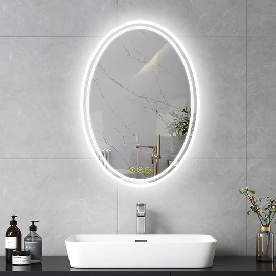 Bathroom led Mirror Oval Lighted Wall Mounted Touch Switch Backlit Mirror with led Lights Frameless Anti-Fog Colors Change 50x70cm - Ai-lighting