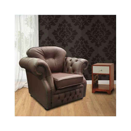 Chesterfield Era High Back Leather Armchair Burgandy