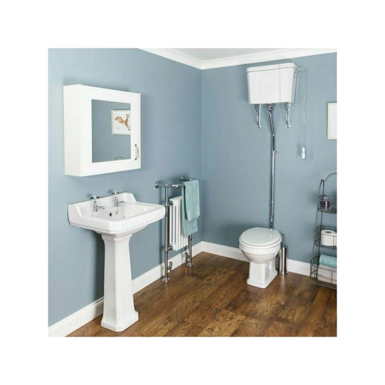 Windsor Cloakroom Suite - High Level Toilet & White Seat - White