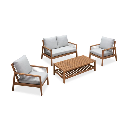 Britzel Solid Wood 4 - Person Seating Group with Cushions