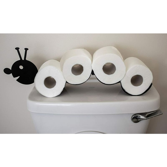 Black Metal Caterpillar Wall Mounted or Free Standing Toilet Roll Holder, Bathroom Loo Roll Storage, Hold up 4 Rolls
