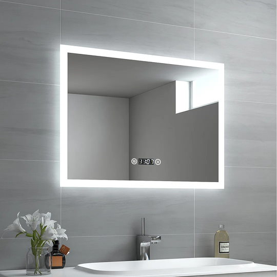 LED Bathroom Mirror 50X70cm Bathroom Mirror With Warm White/Cold White/Natural Light Lighting Touch Switch Anti Fog And Clock