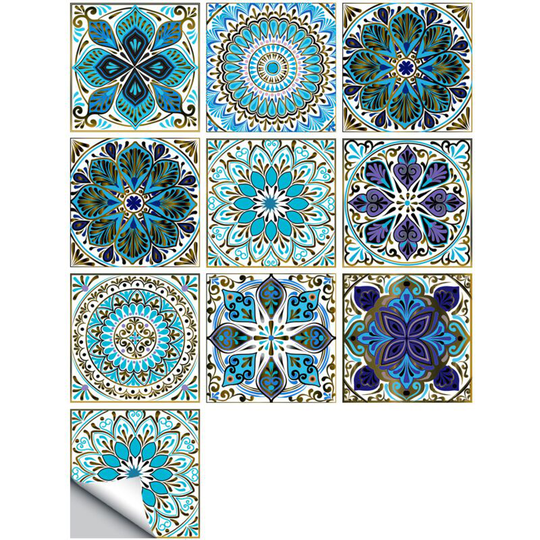 45 Pack Decorative Tile Stickers 6' x 6' Peel and Stick Self Adhesive Removable Moroccan Tiles Splash Resistant Waterproof Kitchen Bathroom Furniture