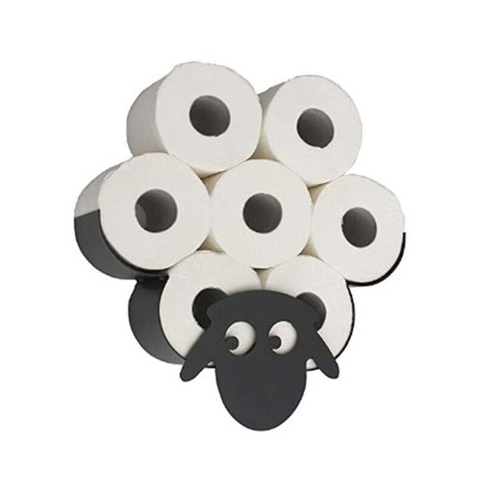 Bett Wooden Wall Mounted Toilet Roll Holder - Sheep Pattern - Black