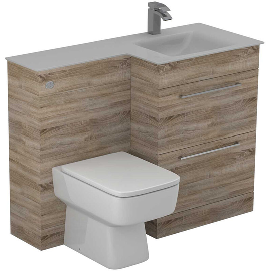 Wholesale Domestic - Venice Square White Glass 1100mm Right Hand 2 Drawer Bordalino Oak Vanity Unit Toilet Suite - Bordalino Oak