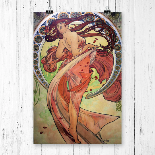 Dance by Alphonse Mucha - Unframed Graphic Art Print on Paper