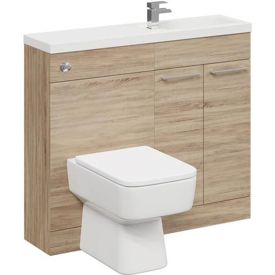 Wholesale Domestic - Napoli Combination Bordalino Oak 1000mm Slimline 2 Door Vanity Unit Toilet Suite - Bordalino Oak