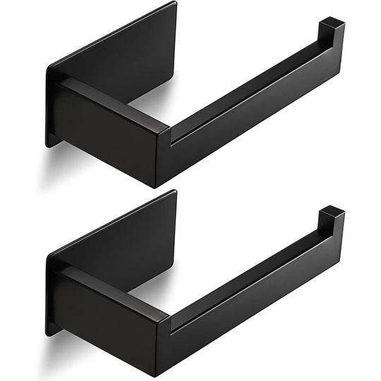 2 Pieces Self Adhesive Toilet Paper Holder, Wall Mounted Toilet Paper Holder, Stainless Steel Toilet Roll Holder for Bathroom (Black)