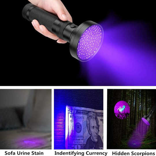 Litzee - uv Flashlight, 100 LEDs Black Light 395nm Ultraviolet Sensor Lamp for Fluorescent, Animal Urine, Carpet Stains, Bedbugs, Goggles