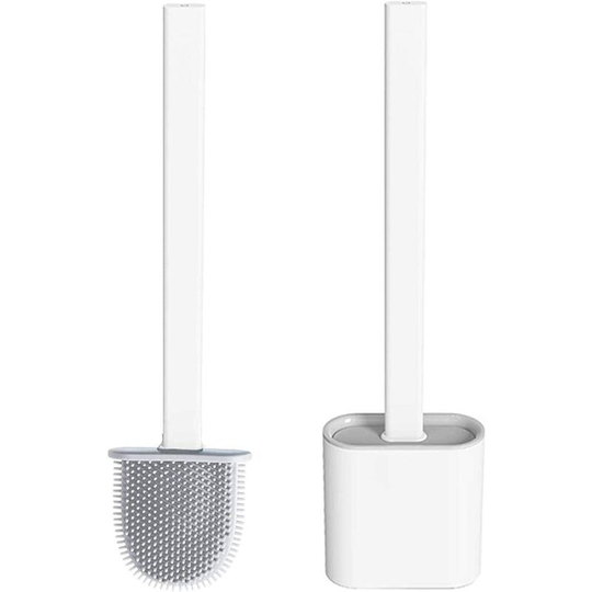 Toilet brush, toilet brush and container, silicone toilet brush without drilling, premium flat toilet brush with quick-drying holder set