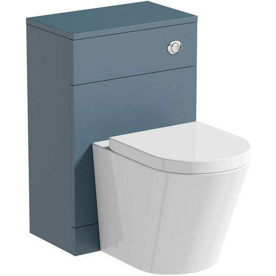 Lea ocean blue slimline back to wall unit 500mm and Contemporary back to wall toilet with seat - Blue - Orchard