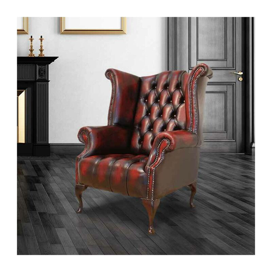 Oxblood Chesterfield Queen Anne Wing chair Designersofas4u