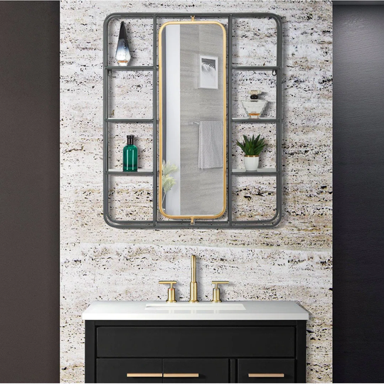 Sekhmet Rectangle Metal Framed Wall Mounted Accent Bathroom Mirror in Gold