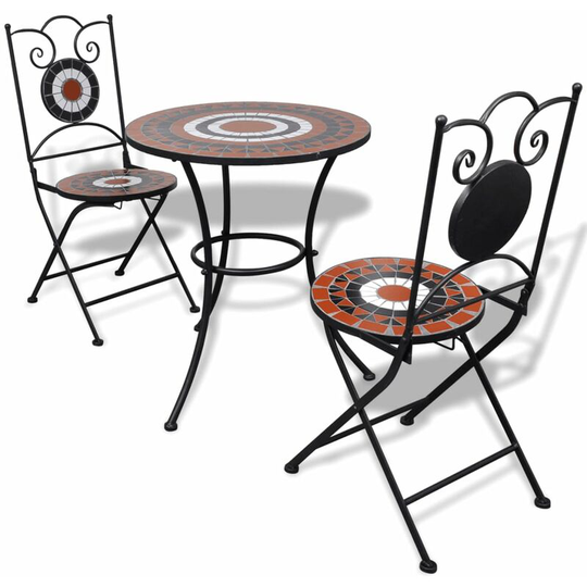3 Piece Bistro Set Ceramic Tile Terracotta and White - Brown