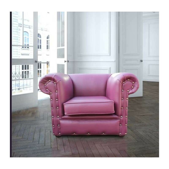 Chesterfield Decor Low Back Club ArmChair Vele Aubergine Leather