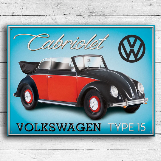 VW Beetle Cabriolet Type 15 - Graphic Art Print on Metal Circle