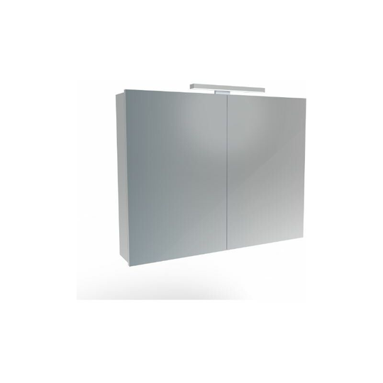 Olympus 2 Door Mirror Cabinet With Led Light - 900mm Wide - Polished Aluminium - OLY090EC - Aluminium - Saneux