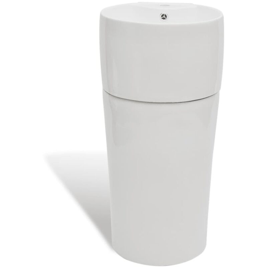 Ceramic Stand Bathroom Sink Basin Faucet/Overflow Hole White Round Vidaxl White