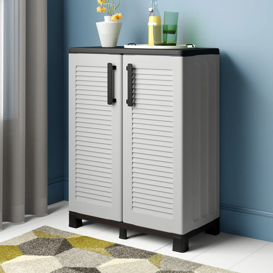 Acoff Multi-Purpose Cabinet For Outdoor Or Indoor Use, Low Cabinet With 2 Doors And 1 Shelf In Polypropylene, 100% Made In Italy Cabinet, 68X37h90 Cm,