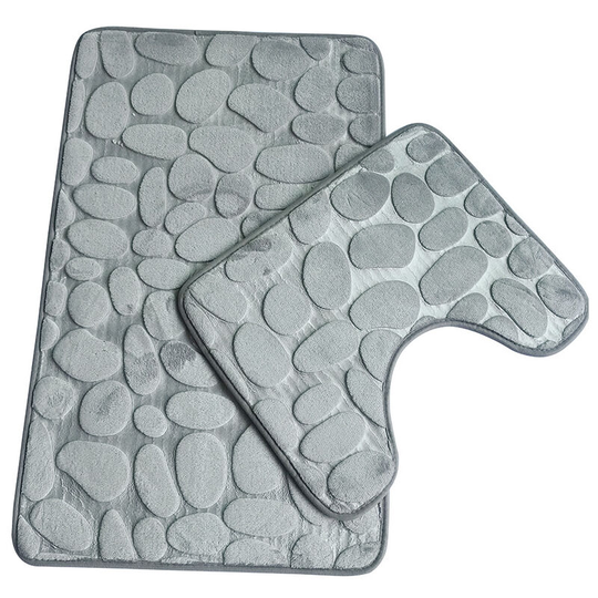 Perleraregb - Set of 2 Non-Slip Bath Mats Soft Pedestal Bathroom Mats Absorbent Toilet Mats U-Shaped Toilet Machine Washable Gray